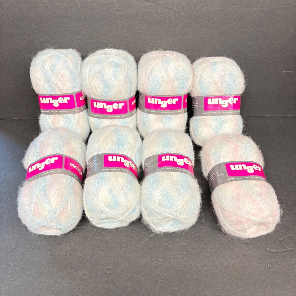 Unger Escapade Yarn 8 Skeins Pastel Blue Pink White Mohair Blend Color 7027